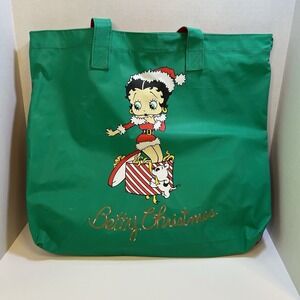 Vintage‎ Betty Boop Christmas tote bag 16.5" x 16.5" Green/ Red